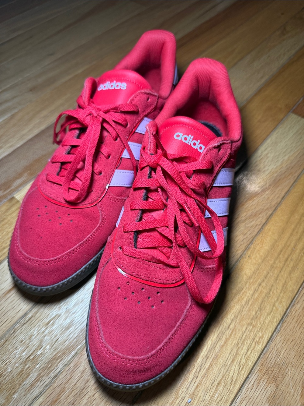 adidas Red Suede Low-Top Sneakers with White Stripes